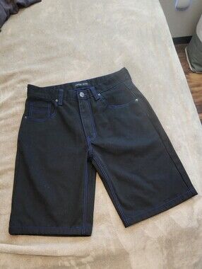 Parker Jeans USA Baggy Street‑Style Black Shorts w/ Blue Stitching Size 34